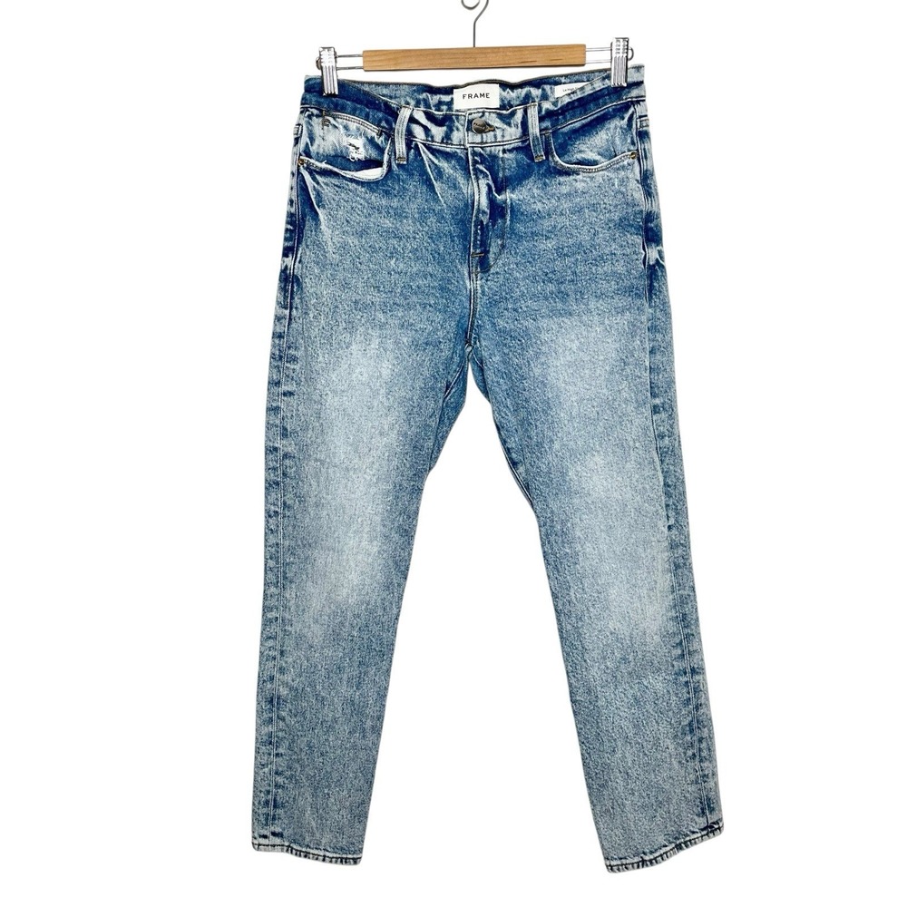 Frame Le High Straight Jeans Womens Size 28 Acid Wash Blue Distressed Stretch